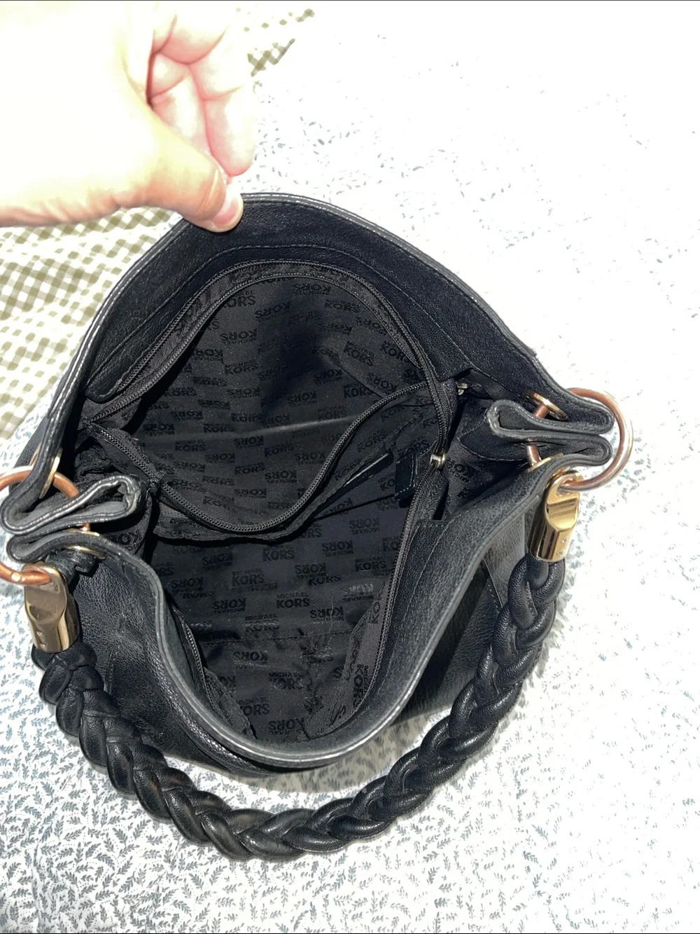 Michael Kors Naomi black pebbled leather tote bag with braided strap